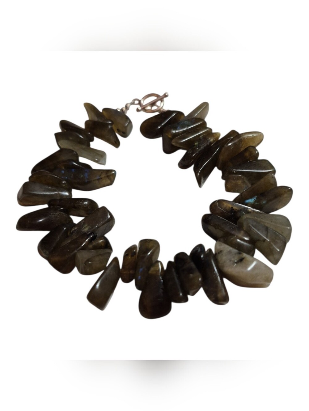 VTG Sterling Silver Toggle Laboradrite Gemstone Bracelet 7in Bohemian Chunky